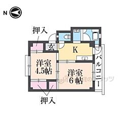 近鉄南大阪線 高田市駅 徒歩14分の賃貸マンション 1階2Kの間取り