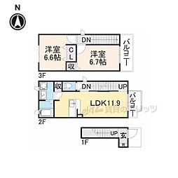 ガーデンコートＣ？Ｋ 2階2LDKの間取り