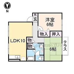 グランシャリオ 1階2LDKの間取り