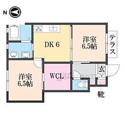 近鉄大阪線 大和高田駅 徒歩14分の賃貸アパート 1階2DKの間取り