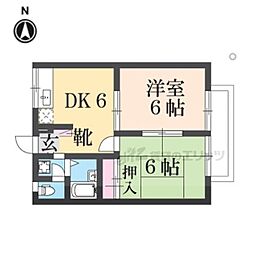 近鉄大阪線 築山駅 徒歩4分の賃貸アパート 1階2DKの間取り