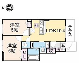 ハイグレースIII 1階2LDKの間取り