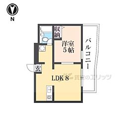 五位堂片岡マンション 602 2階1LDKの間取り