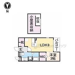 プランタンソレイユ 2階1DKの間取り