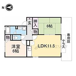 セジュールＳ　Ｂ棟 1階2LDKの間取り