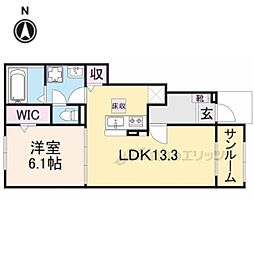 ピーチブロッサム 1階1LDKの間取り