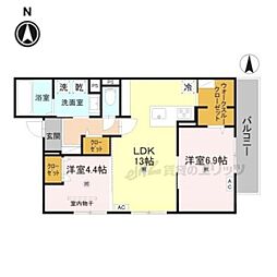 RETORIA瓦口CREST 2LDKの間取図画像