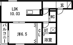 リヴェール神郷 1LDKの間取図画像