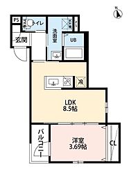 名古屋市中川区愛知町アパート 1LDKの間取図画像