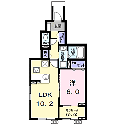 クレール・アンジュII 1LDKの間取図画像