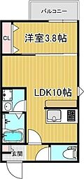 LECOCON中川II 2階1LDKの間取り