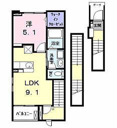 ステーブル上流 1LDKの間取図画像