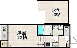 ハーモニーテラス切戸町III 2階1Kの間取り