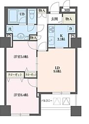 ドゥーエ横浜駅前 2LDKの間取図画像