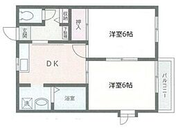 ロイヤル・コート白楽 2DKの間取図画像