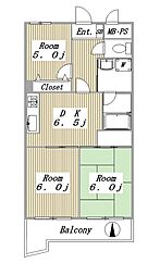 ヒルズ大倉山 3DKの間取図画像