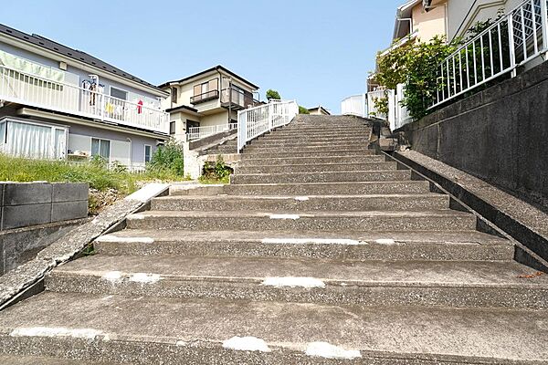 対象面積は南西側の擁壁および階段部分に一部(約34m2)を含みます
