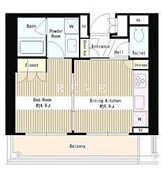 東京メトロ有楽町線 新富町駅 徒歩2分の賃貸マンション 4階1DKの間取り