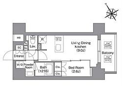 都営浅草線 蔵前駅 徒歩2分の賃貸マンション 10階1DKの間取り