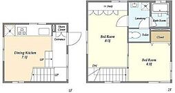 JR山手線 高輪ゲートウェイ駅 徒歩13分の賃貸アパート 1階2DKの間取り