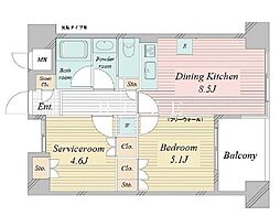 都営大江戸線 勝どき駅 徒歩6分の賃貸マンション 3階1SDKの間取り