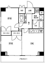 JR山手線 浜松町駅 徒歩13分の賃貸マンション 9階2DKの間取り