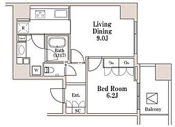 JR総武線 市ケ谷駅 徒歩9分の賃貸マンション 2階1LDKの間取り