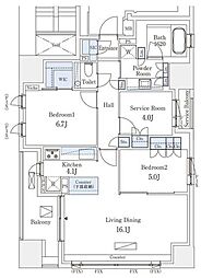 JR中央線 四ツ谷駅 徒歩4分の賃貸マンション 13階2SLDKの間取り