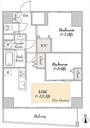 東京メトロ丸ノ内線 御茶ノ水駅 徒歩10分の賃貸マンション 14階2LDKの間取り