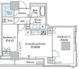 JR京浜東北・根岸線 田町駅 徒歩13分の賃貸マンション 26階2LDKの間取り