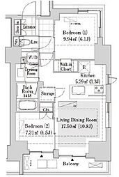 JR総武線 水道橋駅 徒歩6分の賃貸マンション 11階2LDKの間取り