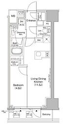 東京メトロ日比谷線 茅場町駅 徒歩3分の賃貸マンション 5階1LDKの間取り