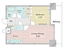 都営大江戸線 勝どき駅 徒歩3分の賃貸マンション 4階1LDKの間取り