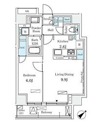 東京メトロ南北線 麻布十番駅 徒歩3分の賃貸マンション 2階1LDKの間取り