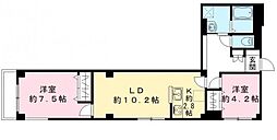 JR総武線 飯田橋駅 徒歩14分の賃貸マンション 4階2LDKの間取り