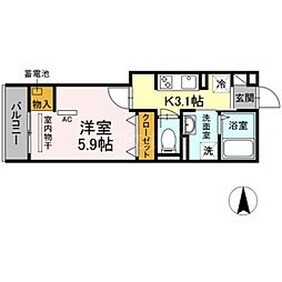 OKUE2 1Kの間取図画像