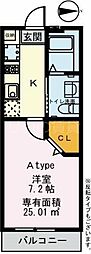 アビタシオンK 1Kの間取図画像