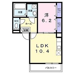 六ツ角フラット3号 2階1LDKの間取り