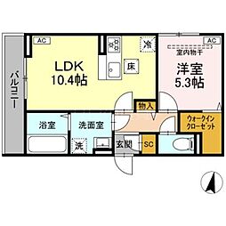 D Paina 浅田 1階1LDKの間取り