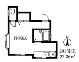 カーサルミノソ 2階ワンルームの間取り