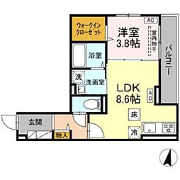 D Paina 浅田 1階1LDKの間取り