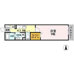 アクアベル 1Kの間取図画像