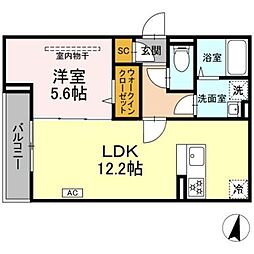 D Paina 浅田 1LDKの間取図画像