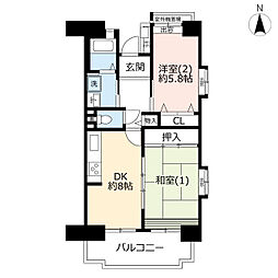 UR都市機構コンフォール明神台1-2号棟 2DKの間取図画像