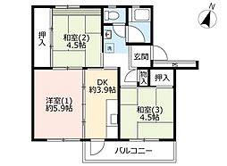 UR都市機構左近山団地7-5号棟 3Kの間取図画像