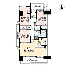 UR都市機構コンフォール明神台2-4号棟 3LDKの間取図画像