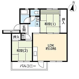 UR都市機構左近山団地8-6号棟 2LDKの間取図画像