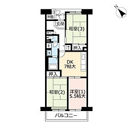 UR東戸塚ビューハイツ 3階3DKの間取り