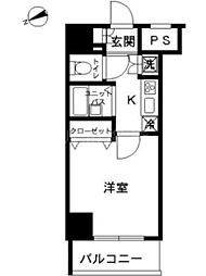 スカイコート・ヴィーダ五反田ウエスト 7階1Kの間取り
