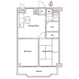 ガーデンヒルズ壱番館 1階2DKの間取り